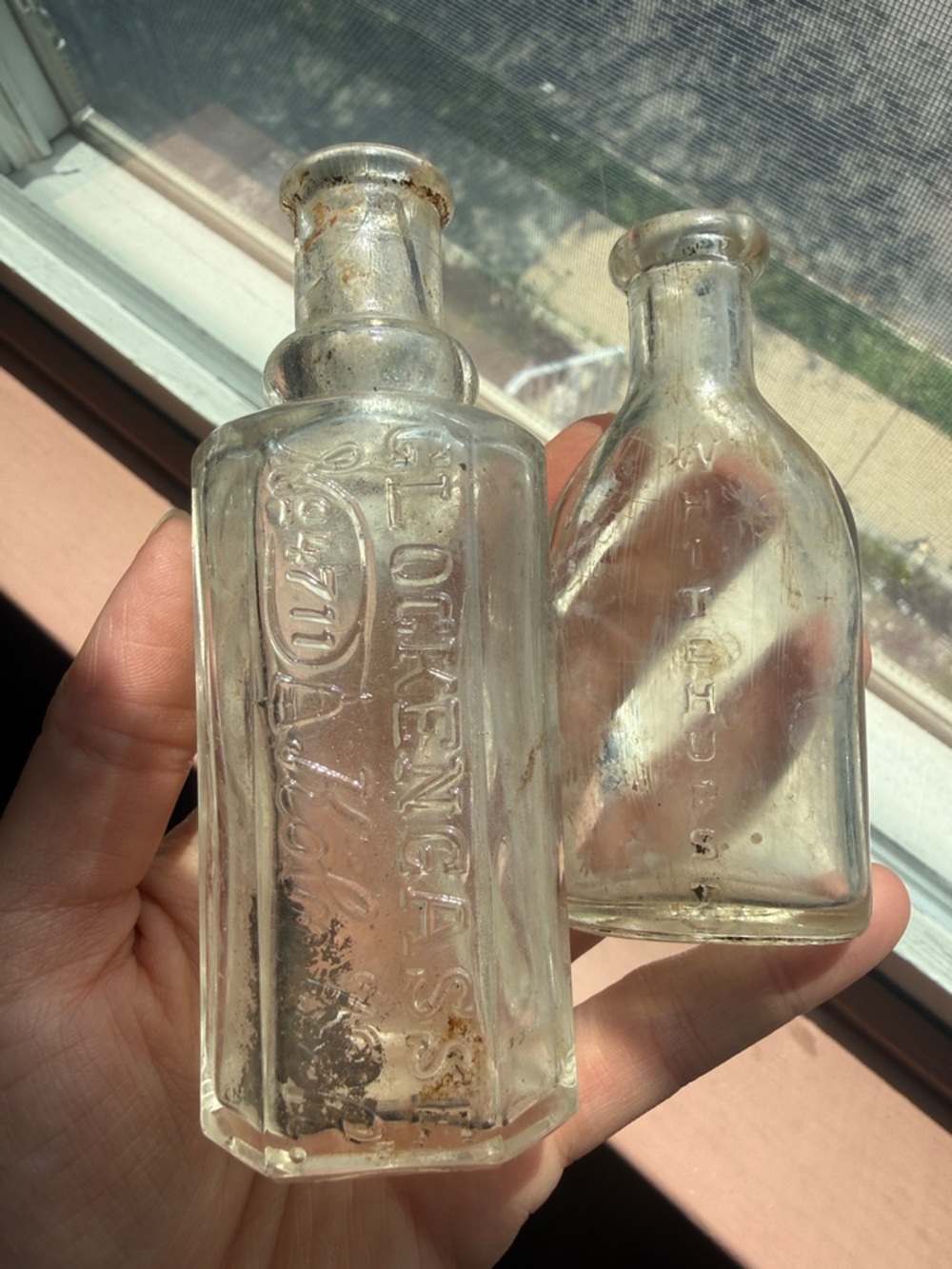 Antique vintage embossed corktop clear apothecary medicine bottles